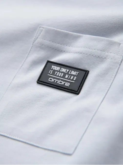 Trendy tričko s ozdobným vreckom svetlo modré V9 TSCT-0109