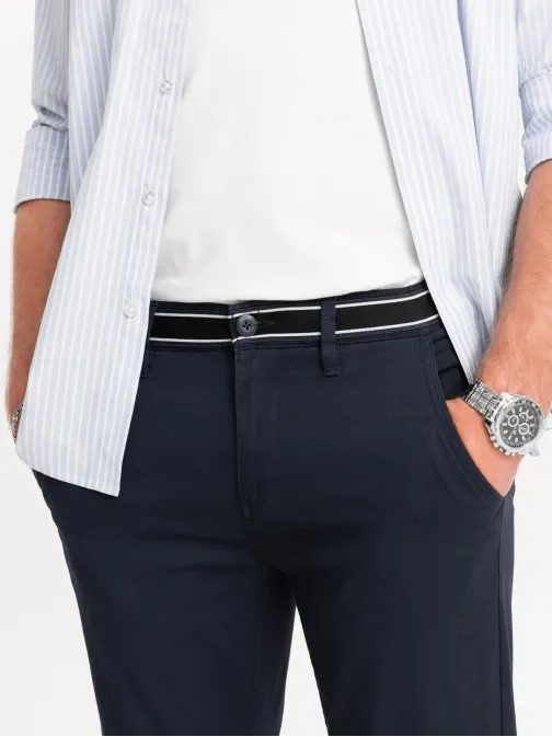 Tmavo modré chinos nohavice s ozdobným pásom V2 PACP-0118