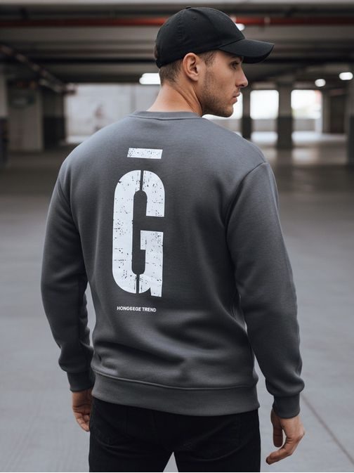 Grafitová pánska mikina bez kapucne s nápisom