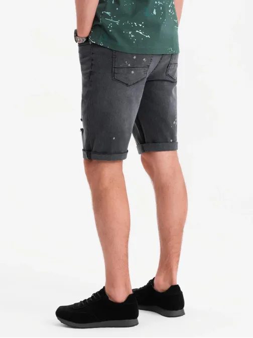 Moderné šedé rifľové kraťasy s odreninami V3 SRDS-0186