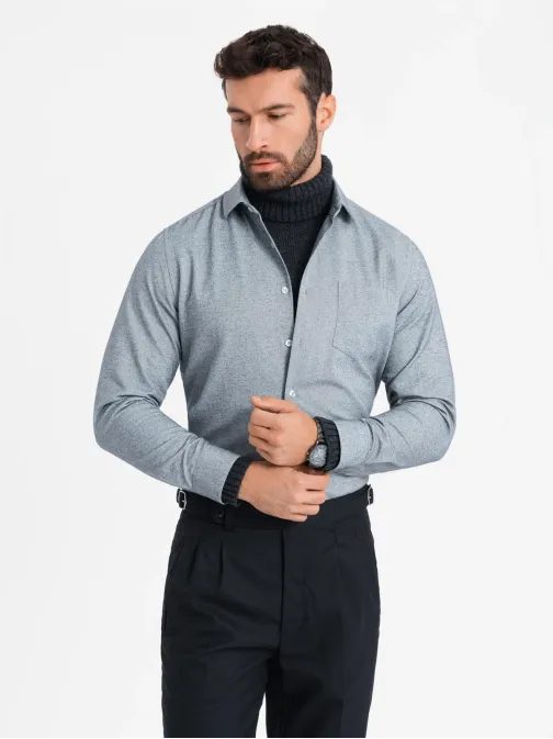 Ležérna šedá melírovaná košeľa s vreckom V3 SHCS-0148