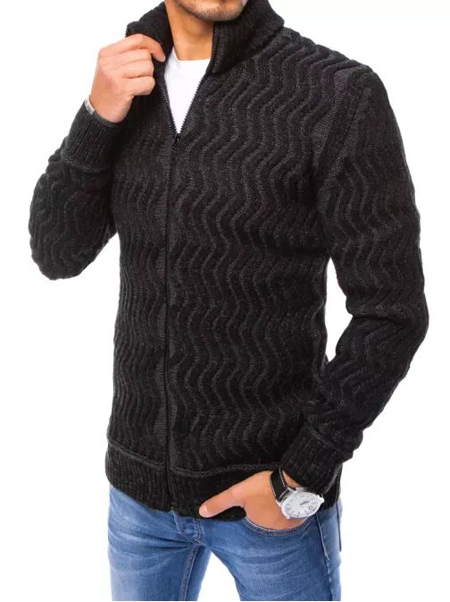 Čierny moderný sveter so zapínaním na zips