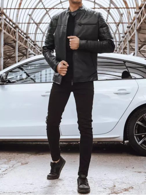 Štýlová čierna koženková bunda