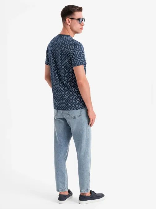 Pánske tmavomodré tričko s trendy potlačou V1 TSFP-0250