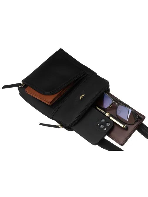 Čierna kožená pánska taška s púzdrom