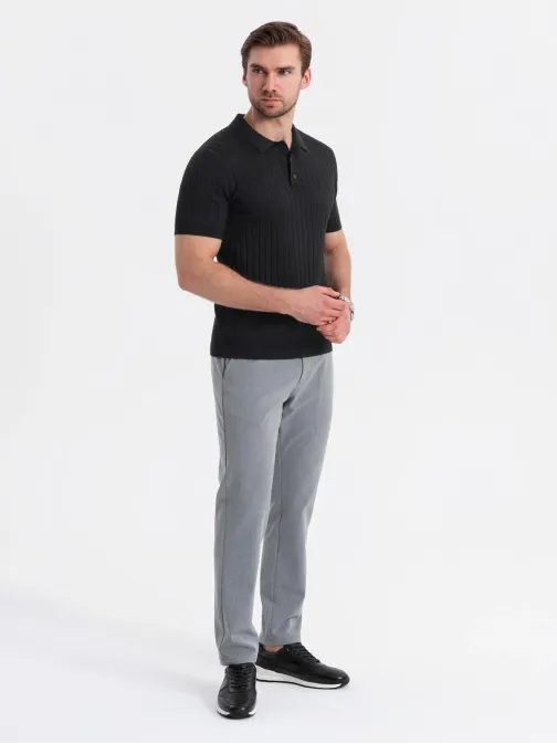 Pánska čierna SLIM FIT pruhovaná polokošeľa V1 POSS-0143