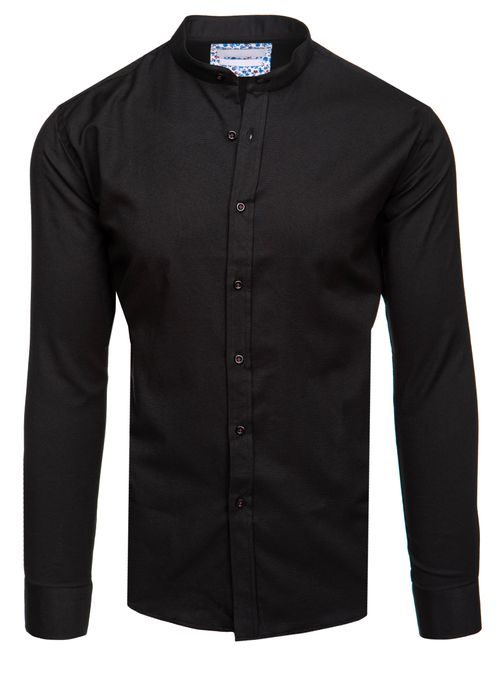 Nadčasová čierna pánska košeľa so stojačikom