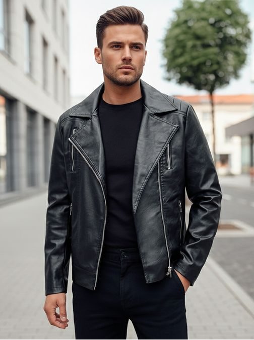 Trendy koženková pánska bunda čierna