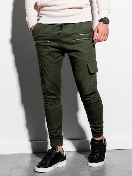 Trendové joggery v khaki farbe P1000