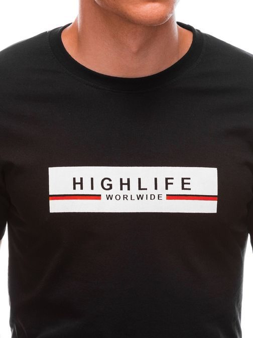 Bavlnené čierne tričko s potlačou High Life S1615