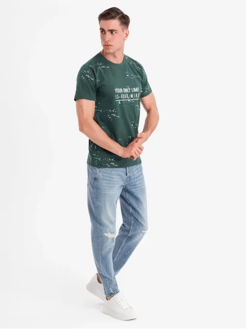 Nadčasové zelené pánske tričko s nápisom V3 TSFP-0187