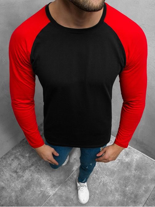 Čierne tričko s červeným dlhým rukávom O/1218