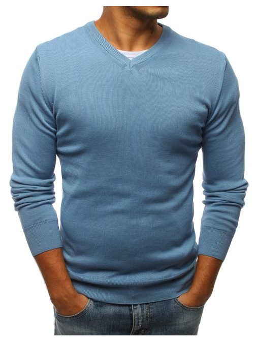 Jednoduchý pánsky blankytne modrý sveter