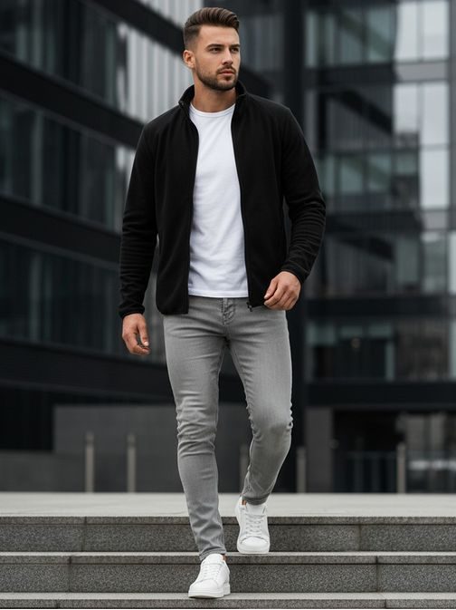 Čierna mikina na zips bez kapucne