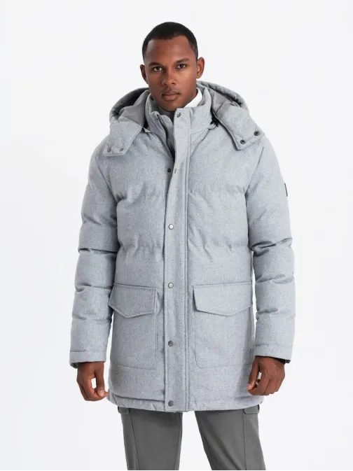 Nadčasová prešívaná svetlošedá pánska bunda V3 JALJ-0217