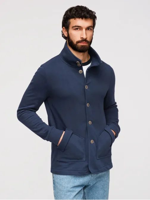 Tmavo modrá mikina na gombíky a so stojacim golierom V4 B1716