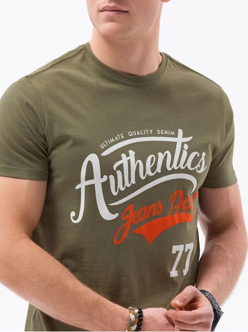 Olivové tričko s nápisom Authentics S1434 V-22D