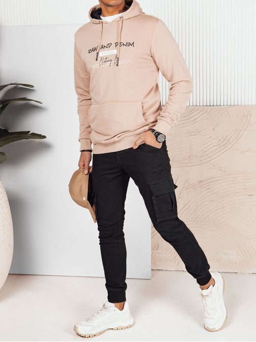 Trendy béžová pánska mikina s nápisom