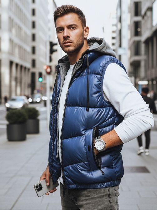 Teplá prešívaná vesta modrej farby