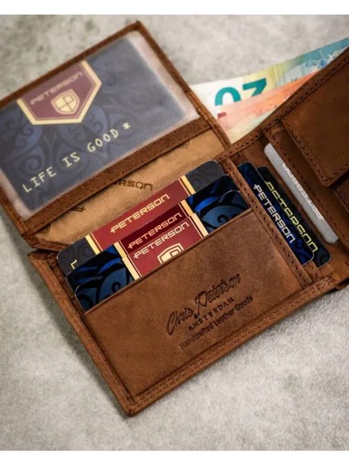 Svetlohnedý kožený set Peterson - peňaženka + kľúčenka