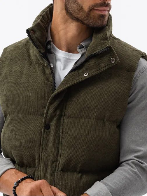 Prešívaná vesta v tmavoolivovej farbe V57