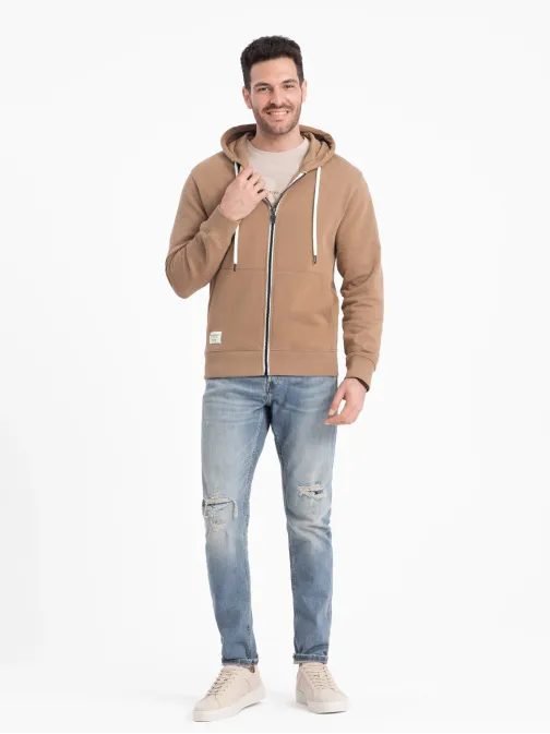 Základná hnedá mikina na zips V2 SSBZ-0178