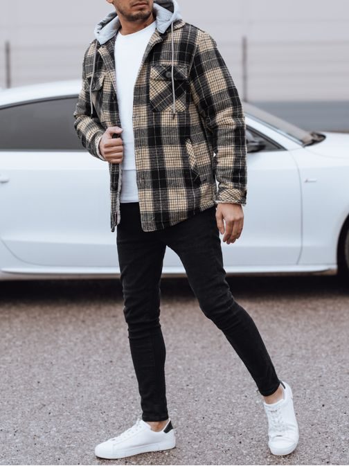 Béžová károvaná prechodná bunda