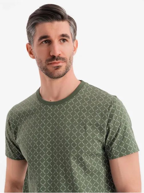 Pánske olivové tričko s trendy potlačou V2 TSFP-0250