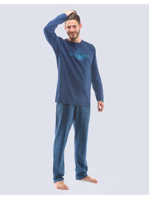 Granátové dlhé pyžamo so vzorovanou nohavicou Alex