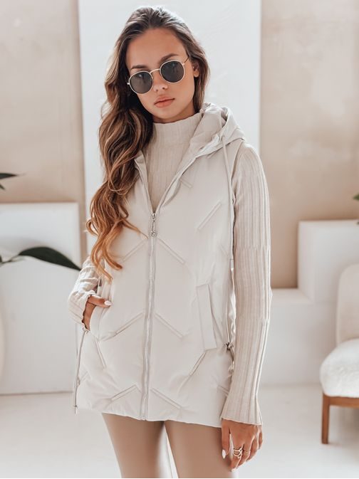 Módna dámska bielo/krémová prešívaná vesta