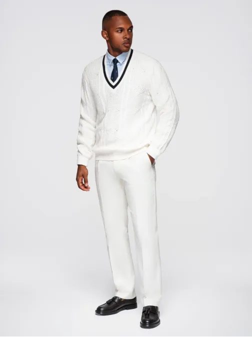 Elegantný pletený sveter pre pánov biely V1 OM-SWSW-0151