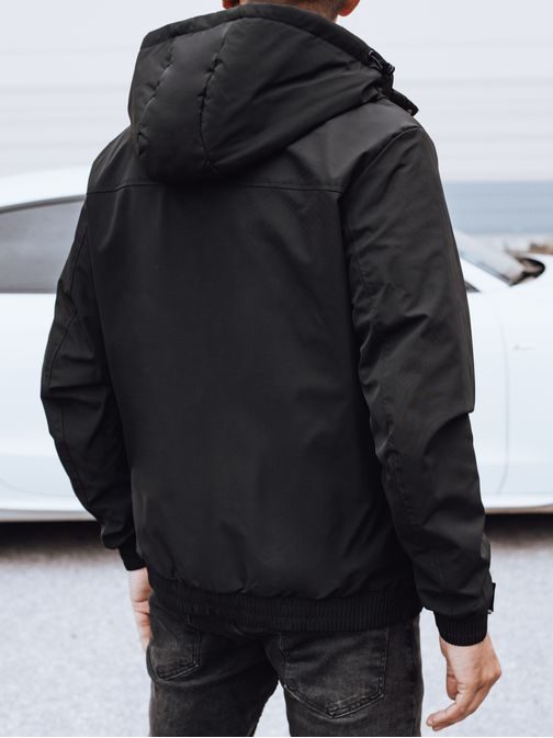 Pánska prechodná čierna bunda s kapucňou