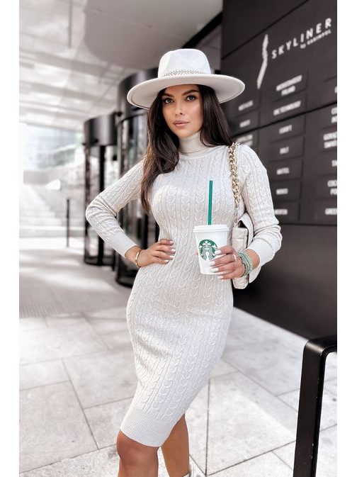 Svetrové elegantné svetlobéžové šaty Dreamy