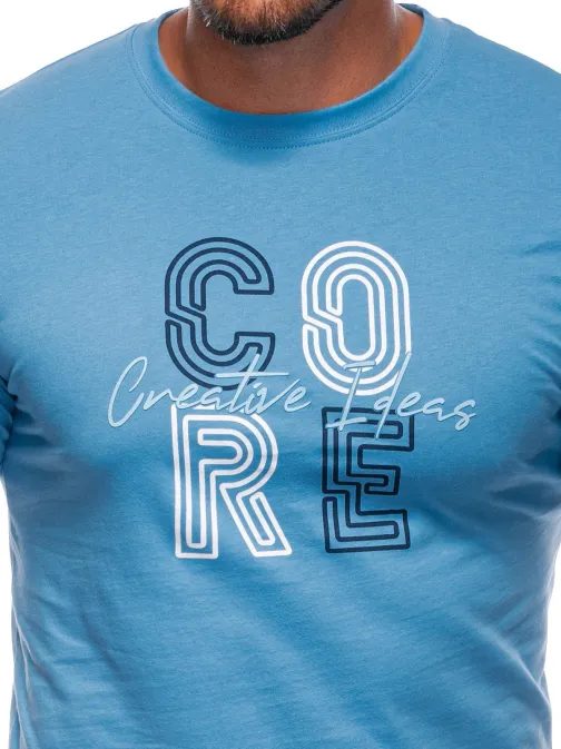 Nadčasové modré tričko s trendy potlačou S2001