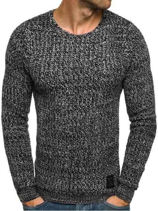 Jednoduchý čierno-biely pletený sveter BLACK ROCK 18027