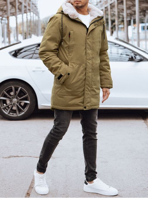Trendy tmavobéžová pánska zimná bunda