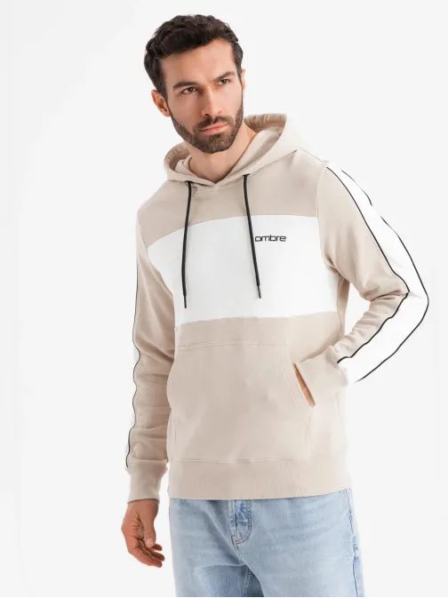 Nadčasová béžová pánska mikina V2 SSNZ-0225