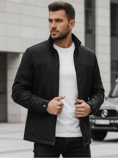 Prechodná pánska čierne bunda bez kapucne