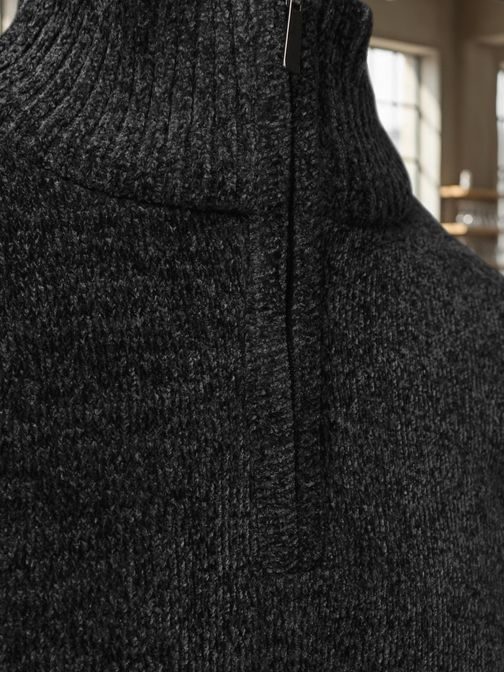 Trendy tmavo-šedý sveter pre mužov na zips