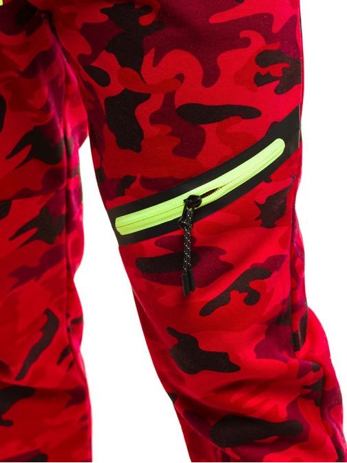 Červené maskáčové joggery s ozdobným zipsom J.STYLE KK05