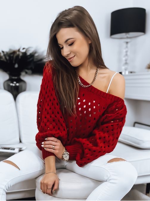 Moderný dámsky sveter v červenej farbe Leila