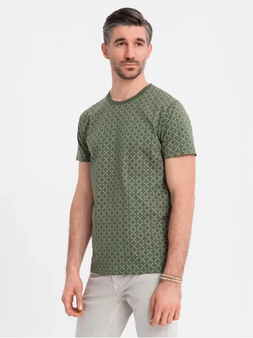 Pánske olivové tričko s trendy potlačou V2 TSFP-0250
