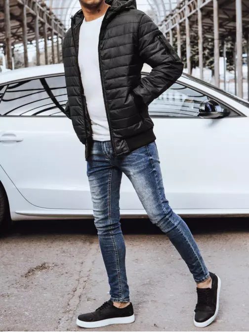 Atraktívna prešívaná pánska bunda čiernej farby