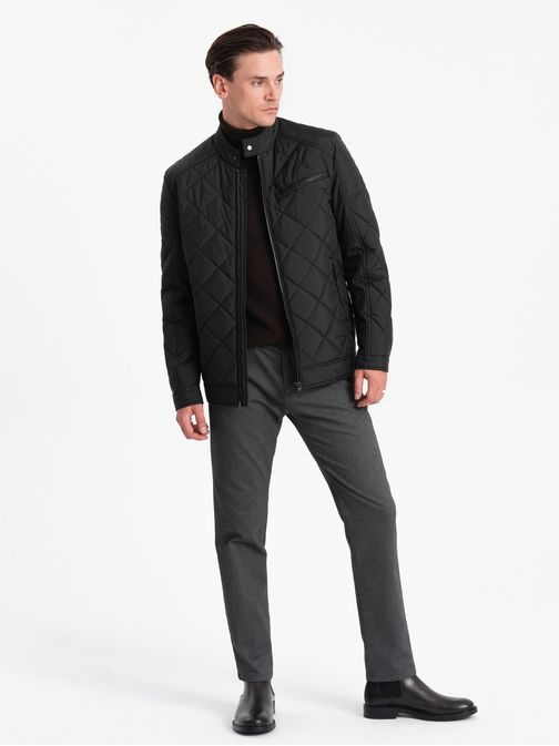 Čierna prešívaná motorkárska bunda V1 JALP-22FW-006