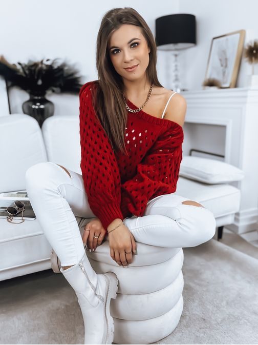 Moderný dámsky sveter v červenej farbe Leila