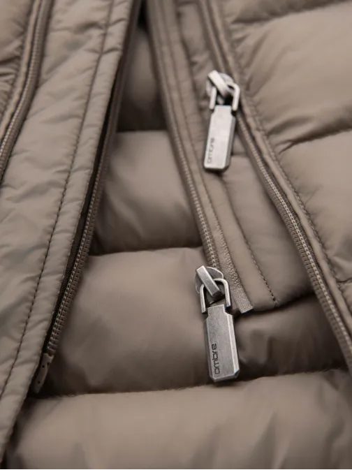 Jedinečná béžová prešívaná bunda s vysokým golierom V4 JALP-0231