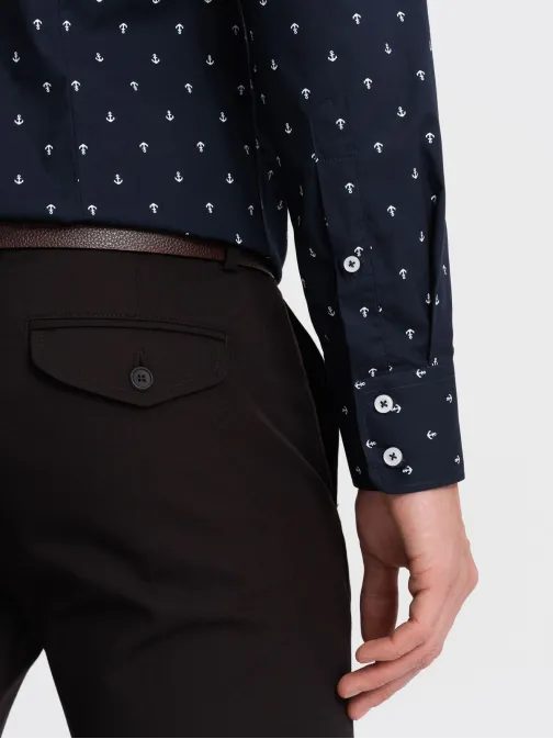 Zaujímavá granátová košeľa s trendy vzorom V2 SHCS-0156