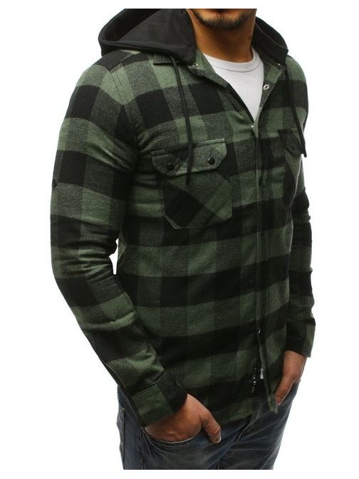 Zeleno-čierna kockovaná košeľa s kapucňou