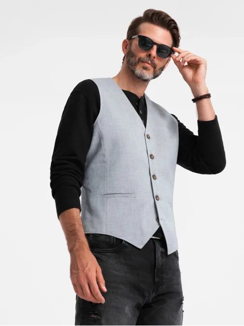 Nevšedná šedá elegantná vesta V1 BLZV-0106