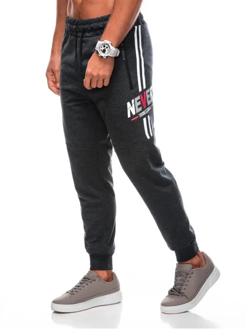 Grafitové športové tepláky s trendy nápisom P1498